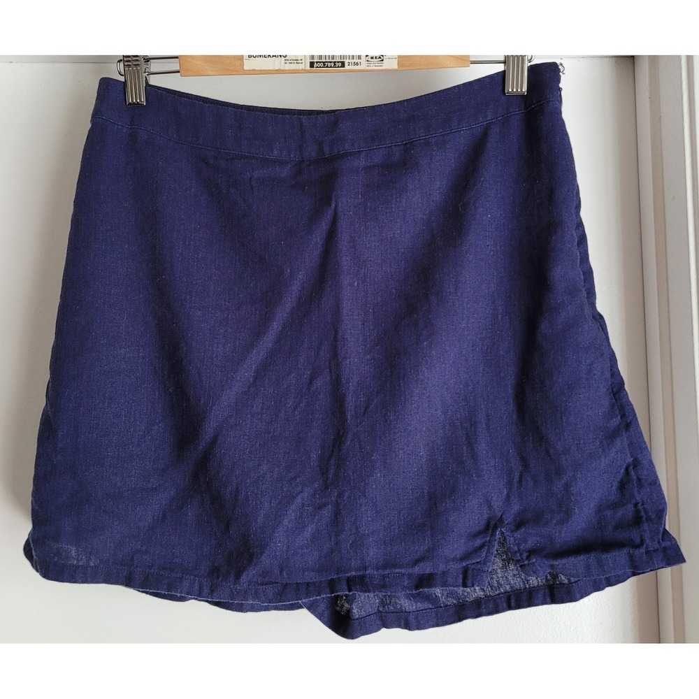 A New Day Skort Size 8 Blue Solid Linen Blend Mini Skirt Shorts Women